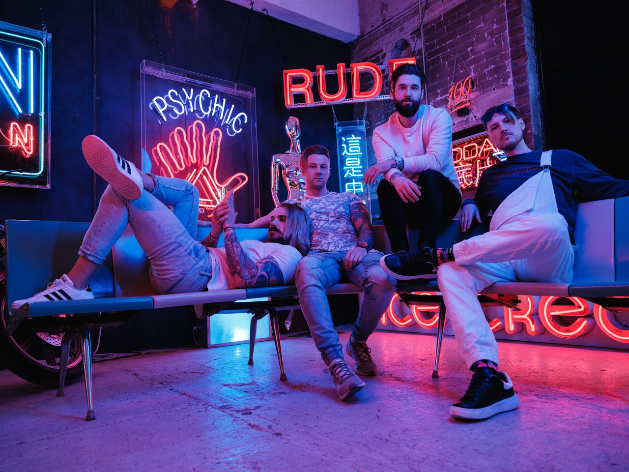 Stereos under neon bar lighting